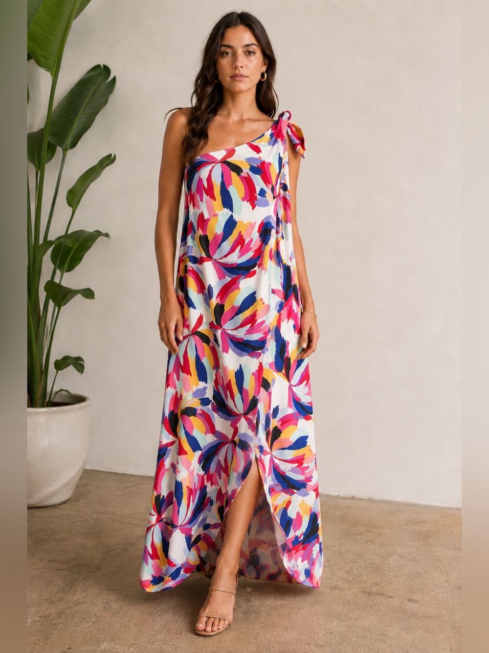 Crosby by Mollie Burch Sasha Cactus Flower One Shoulder Maxi Dress